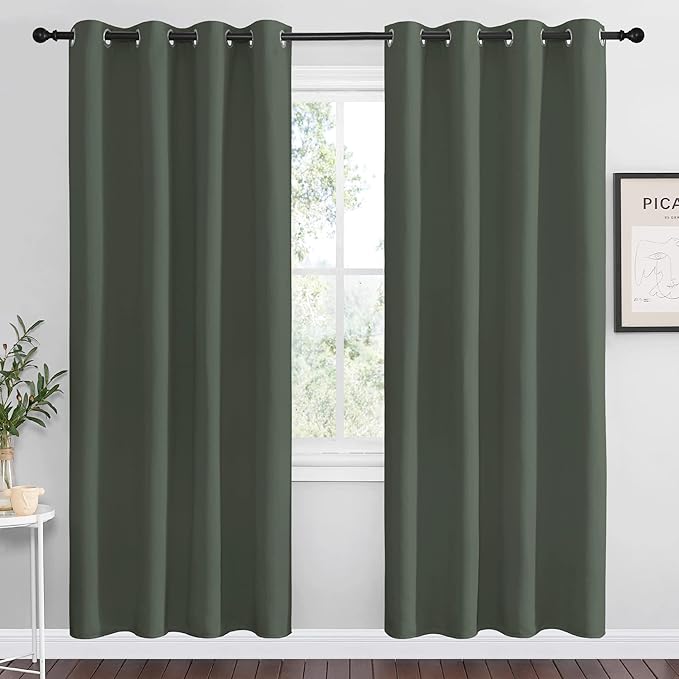 NICETOWN Dark Mallard Blackout Curtain Panel Grommet - Home Decorations Thermal Insulated Solid Grommet Top Blackout Living Room Panels/Drapes for Gift (1 Pair, 55 x 78-Inch) by NICETOWN