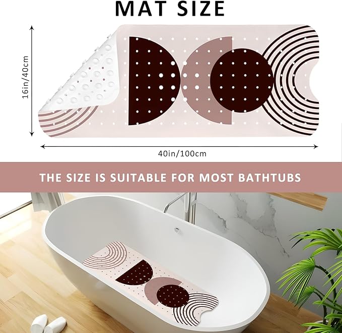 Rainbow Bathtub Mat Non Slip, Baby Bath Mat for Tub Rubber Tub Mat, Kids Bath Mats for Bathroom Modern Abstract Anti Slip Shower Mat with Suction and Drain Holes Machine Washable, 40″X16″ - Image 3
