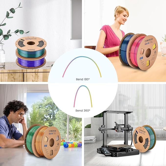 Comgrow 3D Printer Filament, Silk PLA Filament 1.75mm Burnt Titanium 1KG (2.2LBS), Dimensional Accuracy +/- 0.02 mm, Color Changeable 3D Printing Filament Changing Colors with Light - Image 6