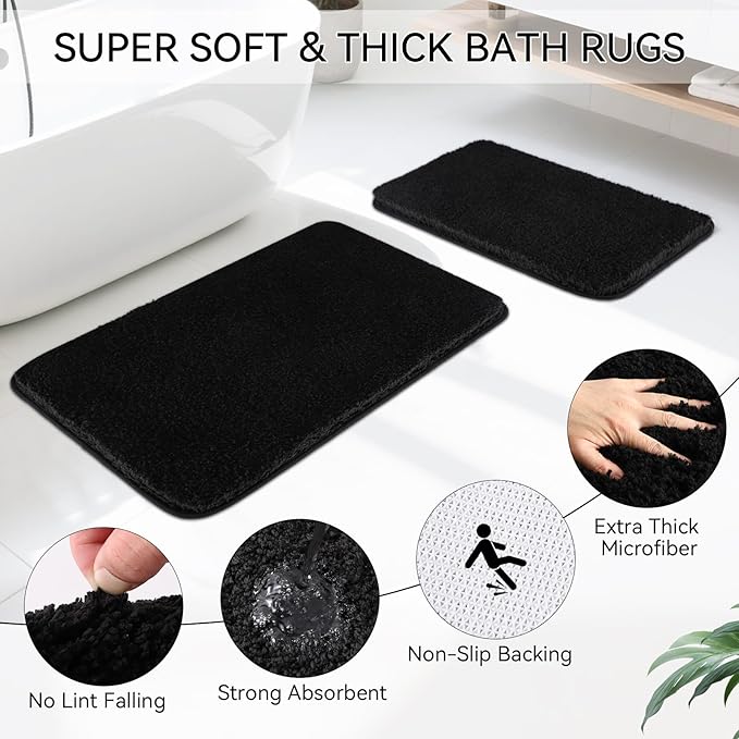 Black Bathroom Sets, Black Bathroom Accessories Set with Shower Curtain and No-Slip Bath Rugs, Natural Loofah Sponge, Soap Dispenser, Toothbrush Holder, Bathroom Tumbler and Tray for Bathroom - Image 5