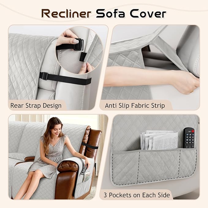 Arfntevss Waterproof Recliner Sectional Couch Covers for Reclining L Shape Sofa Cover Non Slip Washable L Shaped Slipcover Sets for Dog Furniture Protector (5 Seat with 2 Console Cover, Pale Gray) - Image 4