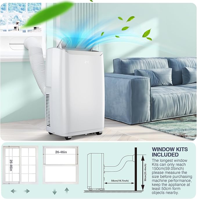 Quiet 12000 BTU Air Conditioner Portable for Room up to 550 Sq.Ft, 3 in-1 Floor Standing AC with Dehumidifier & Fan Mode, Sleep Mode, 24H Timer & Easy Window Installation Kit - Image 3