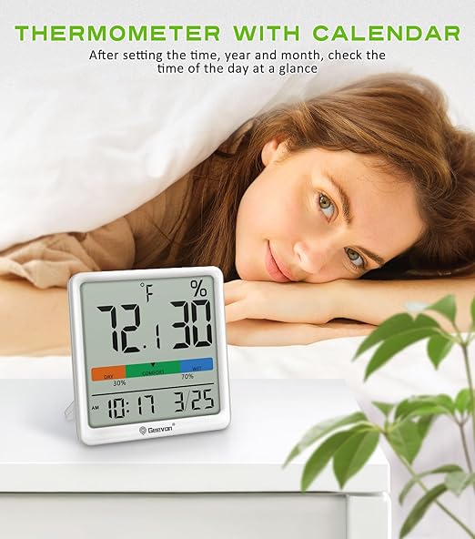 Geevon Digital Indoor Thermometer Hygrometer, Wireless Temperature Humidity Meter with Comfort Index, 1*AAA Battery, Calendar, Small Room Temperature Monitor for Home, Greenhouse, Bedroom, White - Image 4