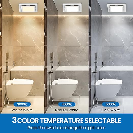 FASDUNT 2-in-1 Bathroom Exhaust Fan with Light - 110 CFM Ventilation & 1.0 Sones - Easy Installation, Energy Efficient, 3 Dimmable LED 3000K/4000K/5000K for Home Bath Office Hotel - Image 4