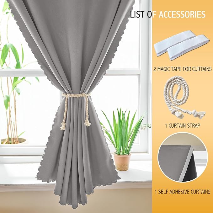 Adhesive Curtain 100% Blackout No-Drill Easy Install for Bedroom Blinds Light Blocking (Dark Grey-35 W x 63" L-1P) - Image 4