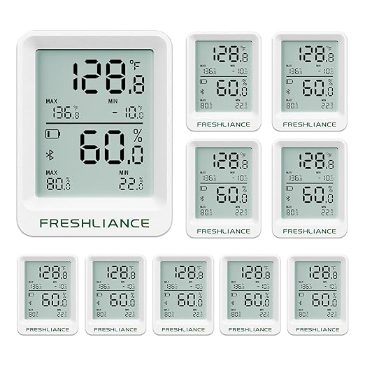 Freshliance Bluetooth Temperature Humidity Data Logger Recorder, Refrigerator Freezer Thermometer Hygrometer, Digital Remotely Temperature Humidity Monitor with APP Data Analysis, BlueTag TH20, 10pack by FRESHLIANCE