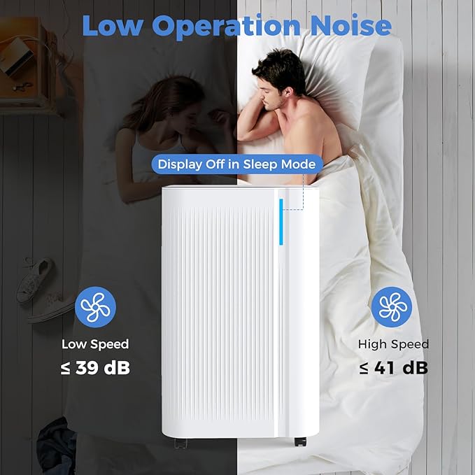 COSTWAY 54 Pints Dehumidifier for Basement, 4500 Sq.Ft Portable Dehumidifier with Drain Hose, 1.1 Gal Water Tank, 3 Modes, 24 H Timer, 3-Color Light, Auto Defrost, Memory, Child Lock - Image 7