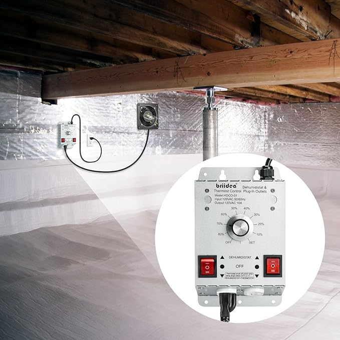 Crawl Space Humidistat Controller, Briidea Dehumidistat and Thermostat Control with 2 Plug in Outlets, Ideal for Basements Attics Garages, Reduce the Crawl Space Humidity Level - Image 6