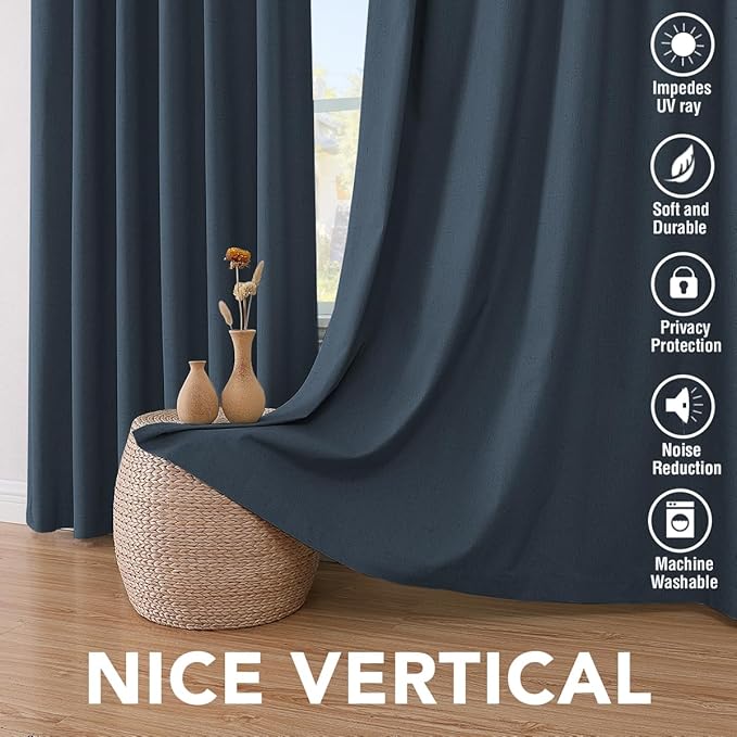 H.VERSAILTEX Linen Blackout Curtains 84 Inches Long 100% Absolutely Blackout Thermal Insulated Textured Linen Look Curtain Draperies Anti-Rust Grommet, Energy Saving with White Liner, 2 Panels, Navy - Image 7