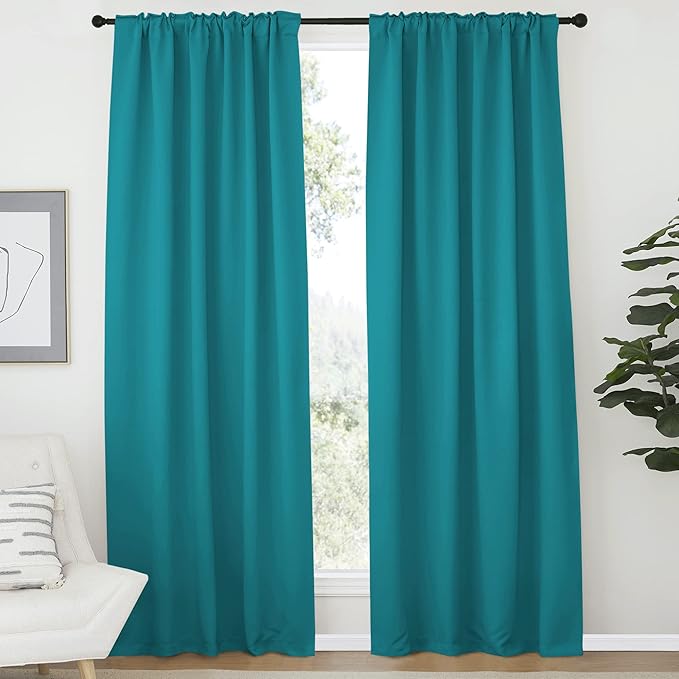 NICETOWN Blackout Curtains and Draperies for Living Room - (Peacock Teal Color) 52 inches Wide by 72 inches Long, Set of 2 Pieces, Insulated Solid Drape Panels - Image 2