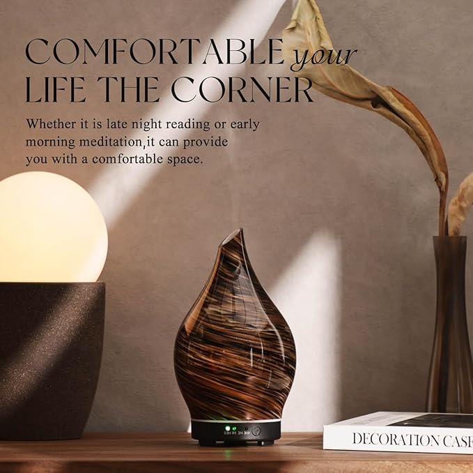 Porseme 150ml Essential Oil Diffuser Glass Color Changing Aroma Air Diffusers Aromatherapy Ultrasonic Cool Mist Humidifier 6 Running Hours Waterless Auto-Off for Sleeping Yoga Office Spa (Dark Golden) - Image 7