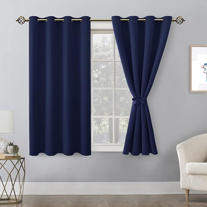 Hiasan Blackout Curtains for Bedroom - Thermal Insulated & Light Blocking Window Curtains for Living Room/Kids Room, 2 Drape Panels Sewn with Tiebacks, Navy Blue, 52 x 45 Inch - Image 2