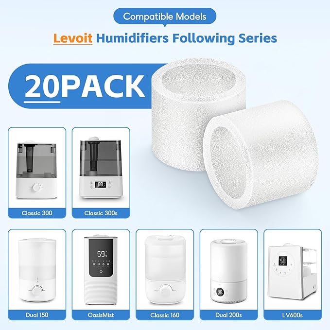 20-Pack Top Fill Humidifier Replacement Filters for Classic160, Dual150, Dual200S, Classic300(S), LV600S, OasisMist450S, Superior6000S, Clean Particles Improve Humidification Efficiency - Image 2