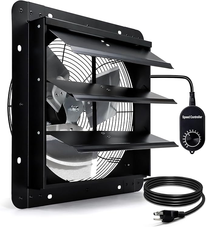 14 Inch Shutter Exhaust Fan for Greenhouse, Shed, Garage, Barn, Chicken Coop Ventilation, 1088 CFM High Power Wall Mount Attic Fan with Speed Controller and Power Cord, Black by Hipoilk