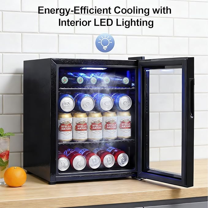 50 Can Mini Beverage Refrigerator - Small Beverage Fridge with Glass Door for Soda Beer Wine – Countertop Drink Cooler for Home, Dorm, Office or Bar, Electronic Temperature Control，1.4cu.ft.Black - Image 6