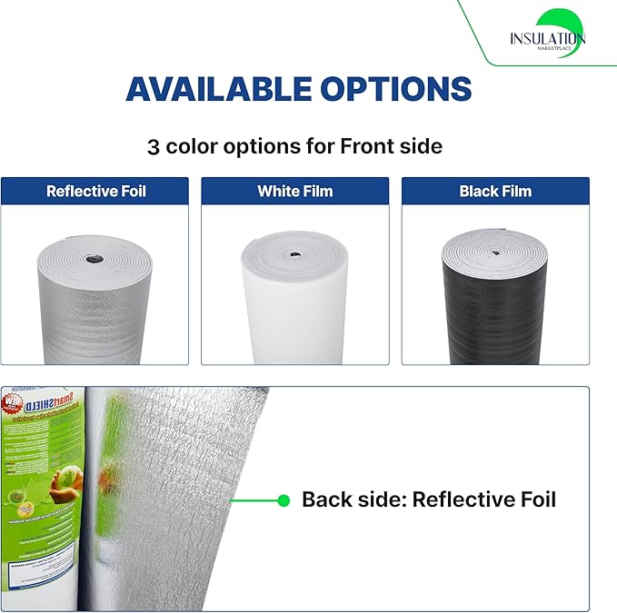 SmartSHIELD -10mm 48" x 125ft R20 Reflective Insulation roll, Foam Core Radiant Barrier, Thermal Insulation Shield - White / FOIL - Image 4