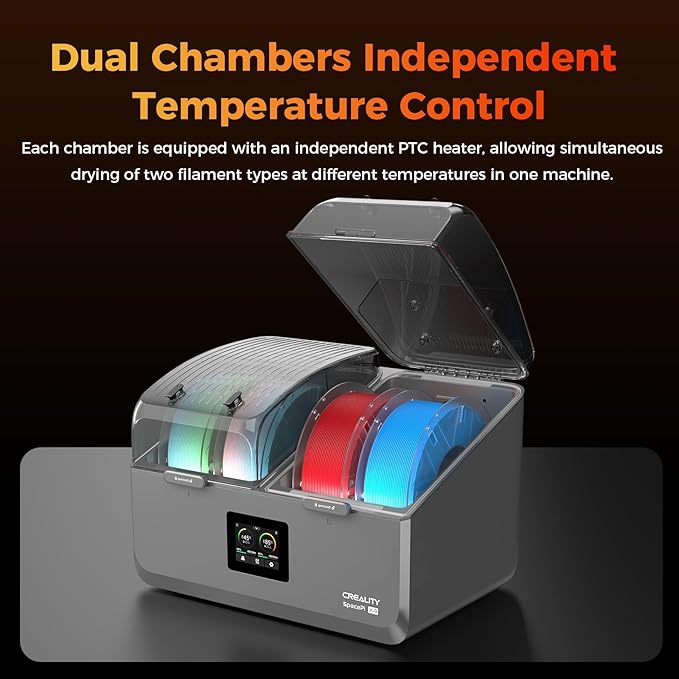 Creality Filament Dryer Box 4 Spool, SpacePi X4 3D Printer Filament Storage Box, Dual Independent Heating Chambers, Rapid Heating Up to 85℃, Active Dehumidification, for PLA,PETG,ABS,TPU,Nylon,etc - Image 3