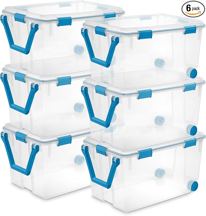 Sterilite 6-Pack Gasket Box, Weather-Resistant Storage Bins with Latching Lids, 120 Quart - Heavy-Duty Organizing Containers for Closet, Bathroom, and Office by Sterilite