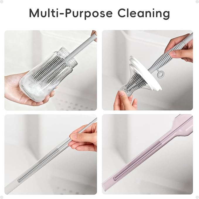 Silicone Cleaning Brush Kit,Water Bottle and Straw Cleaner Brush Set for Tumbler,Baby Bottle,Breast Pump Part,Nipple,Sippy Cup,Glass,Dishwasher Safe,BPA Free,3 Pcs - Image 5