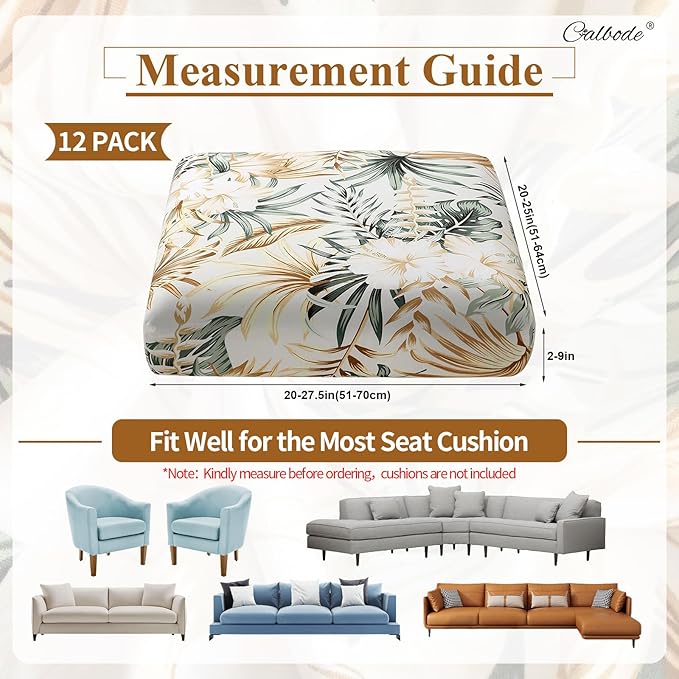12Pcs Stretch Patio Cushion Cover, Tropical Floral and Leaf Pattern Sofa Covers for Patio Furniture Cushions Washable Reusable Couch Covers Replacement for All Season(Cover Only) - Image 2