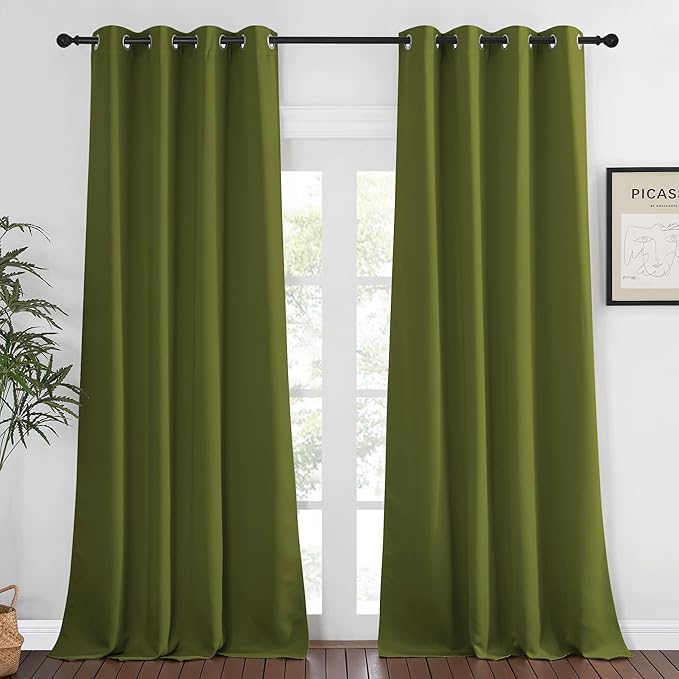 NICETOWN Blackout Room Darkening Window Curtain - Thermal Insulated Solid Grommet Blackout Patio Door Curtain/Drape for Living Room (Olive Green, 1 Panel, 52 by 95-inch) by NICETOWN