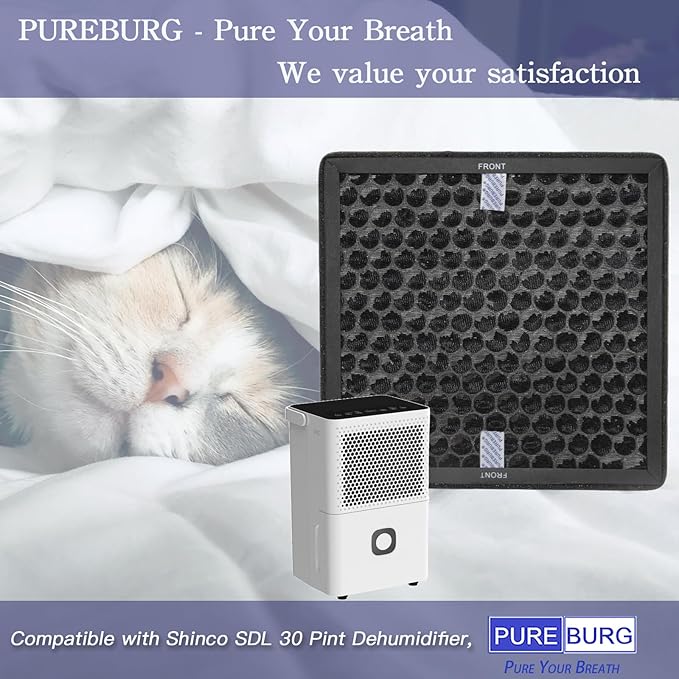 PUREBURG SDL-30P Replacement Filter Compatible with Shinco SDL 30 Pint Dehumidifier,2-Pack Activated Carbon Filter VOCs Odor Clean - Image 2