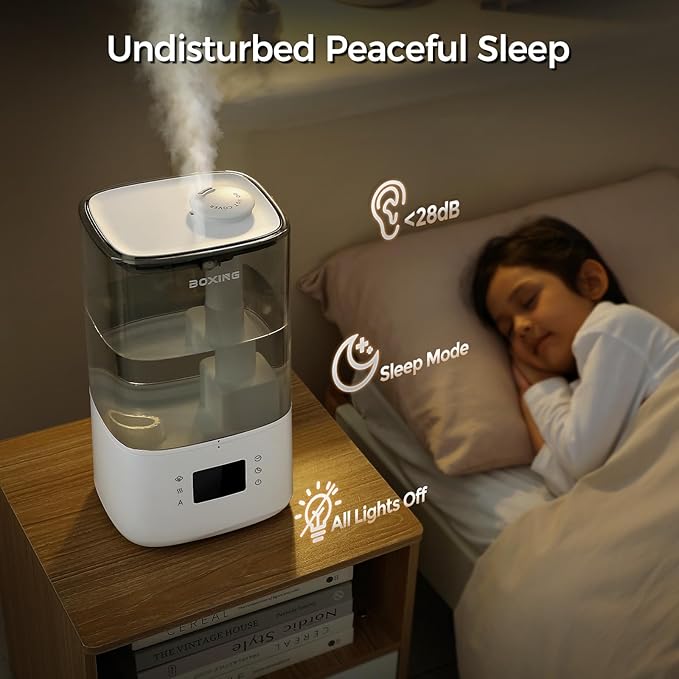 BOXING 6L Warm & Cool Mist Humidifiers for Bedroom, Air Humidfier for Large Room with Remote Control, Auto Mode Perfect for Baby & Plants, Top Fill, Sleep Mode, Timer, Essential Oil Tray, 60H - Image 6