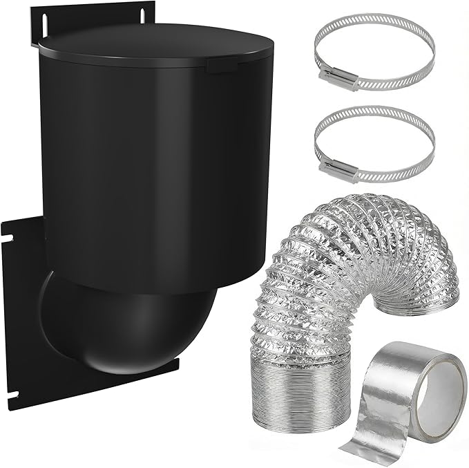 Dryer Vent Kit (Black) – 4 Inch Exterior Dryer Vent Cover with 3FT Vent Hose, 2 Hose Clamps, Tape & Screws | Energy Saving & Pest Resistant by Raeflow