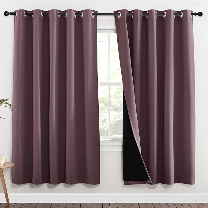 NICETOWN 100% Blackout Window Curtain Panels, Full Light Blocking Drapes with Black Liner for Nursery, 72-inch Drop Thermal Insulated Draperies (Dry Rose, 2 Pieces, 70-inch Wide Per Panel) by NICETOWN