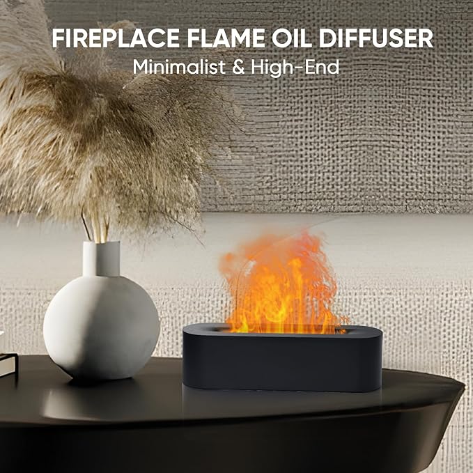 Essential Oil Diffuser, Fireplace Flame Fire Oil Diffuser, 150ml Ultrasonic Cool Mist Aromatherapy Humidifier, Scent Aroma Diffuser with 7 Colors Light, Timer & Auto-Off for Home, Room (Black) - Image 2