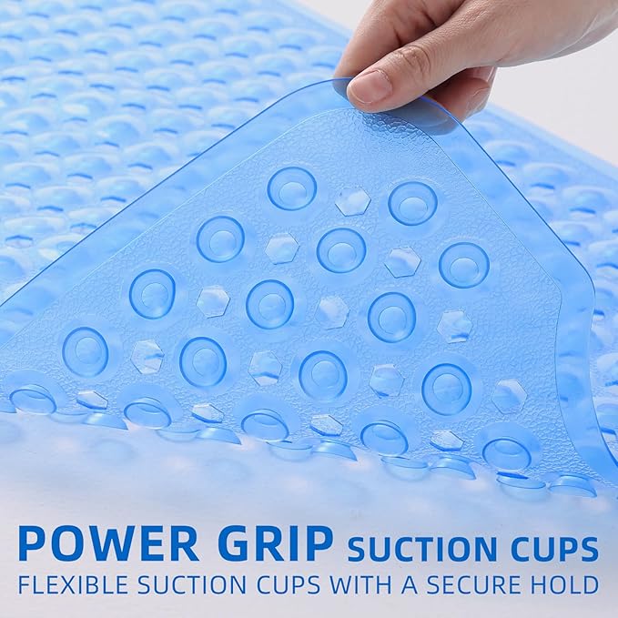 ZHICHENG Bath Tub and Shower Mats, Non-Slip 39 x 16 Inch Extra Long Bath Mat, Machine Washable Bathtub Mat with Drain Holes, Suction Cups for Bathroom (Colour Blue) - Image 2