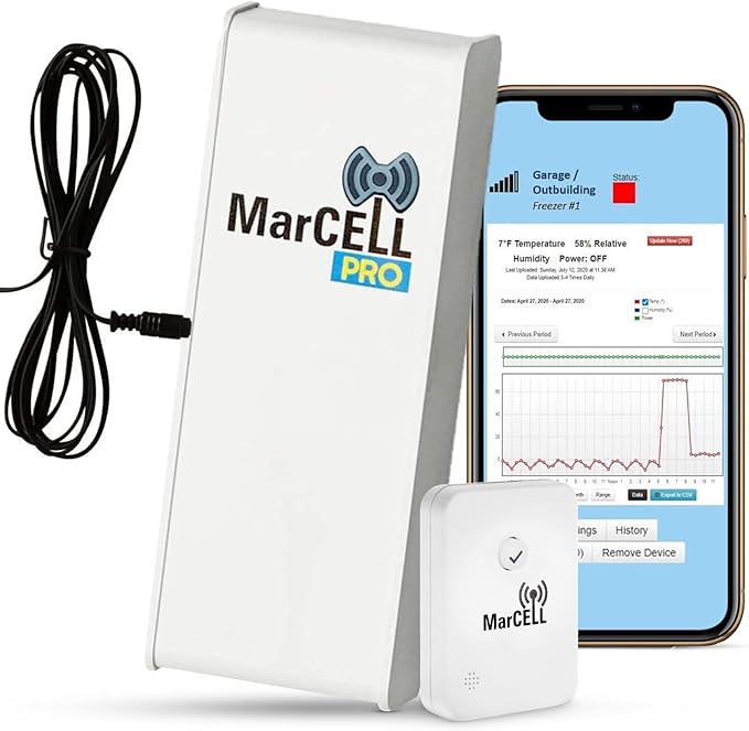 MarCELL PRO - Professional Level Remote Temperature, Humidity & Power and Water or Leak Monitor - No WiFi Needed - RV, Network Room, Freezer, Home - Instant Phone Call Alerts - Made in The USA by MarcellMonitoringSystems