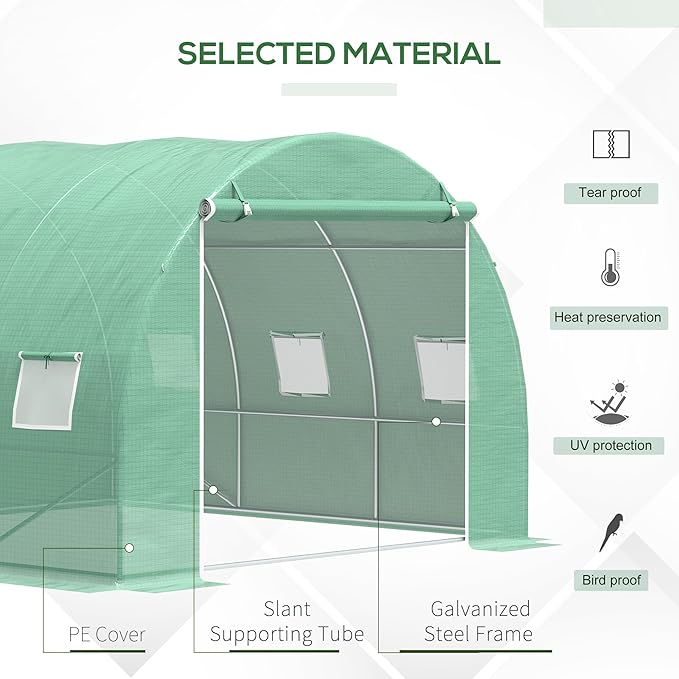 Walk-in Hoop Greenhouse for Tropical Plants, 10’x10’x6.5’ High Peak Design with PE Cover & Zippered Vents to Control Humidity & Heat, Green Steel Frame - Image 4