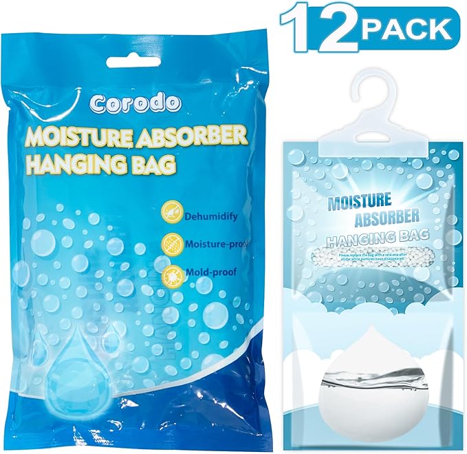 Moisture Absorbers Packets - 12 Pack Hanging Moisture Absorbers Dehumidifier Bags for Closet Bathroom Kitchen, Fragrance Free Humidity Absorber Packs, Removes Moisture & Odors - Image 9