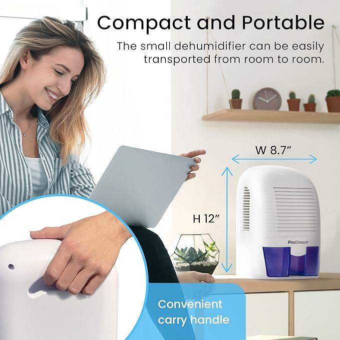 Pro Breeze Electric Mini Dehumidifier, 2200 Cubic Feet (250 sq ft), Compact and Portable for High Humidity in Home, Kitchen, Bedroom, Basement, Caravan, Office, Garage - Image 7