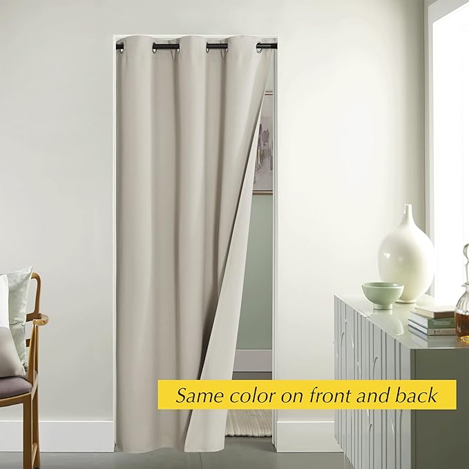 NICETOWN Blackout Curtains for Living Room, Thermal Insulated Door Window Curtain for Doorway, Closet Privacy Farmhouse Curtains for Glass Patio, 1 PC, 42" Wide x 80" Long, Natural - Image 5