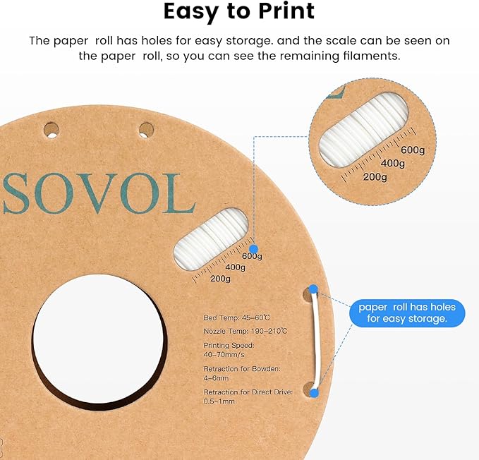 Sovol PLA 3D Printer Filament 2kg (4.4 lbs) Spool Printing Materials, Wiring Tightness, Dimensional Accuracy +/- 0.03 mm, 1.75 mm, Black+White - Image 3
