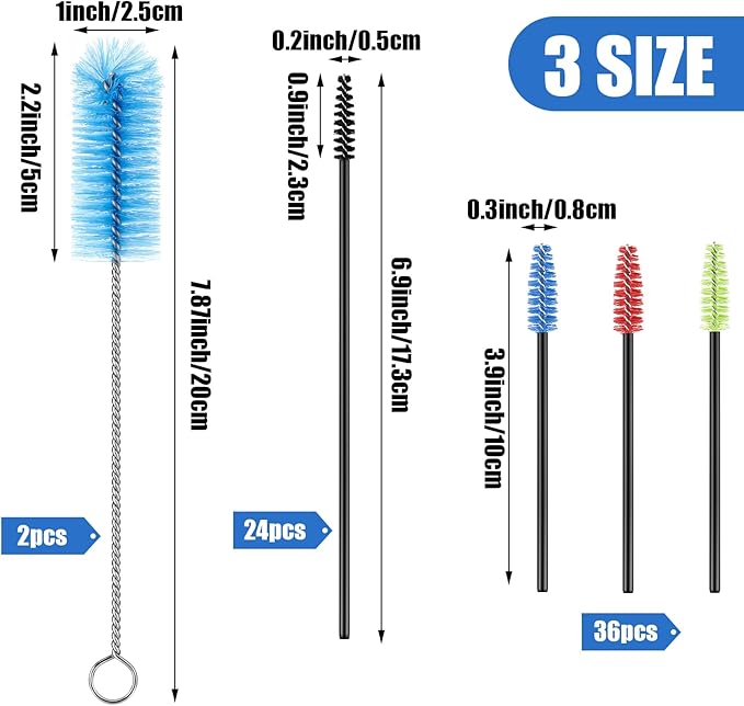62 Pieces 3 Size Hummingbird Feeder Cleaning Brush Mini Nylon Tube Brush Set Nylon Hummingbird Feeder Parts Cleaning for Bottles, Tubes, Jars, Bird(Blue) - Image 2