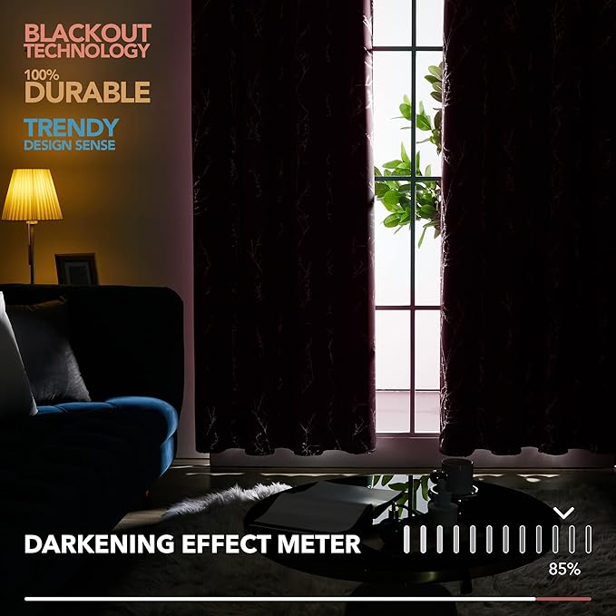 Deconovo Blackout Curtains, Purple Curtain, Thermal Insulated Soundproof Grommet Drapes, Silver Tree Foil Print, 52 x 63 Inch, 2 Panels, Machine Washable Window Panel for Living Room Bedroom Office - Image 5