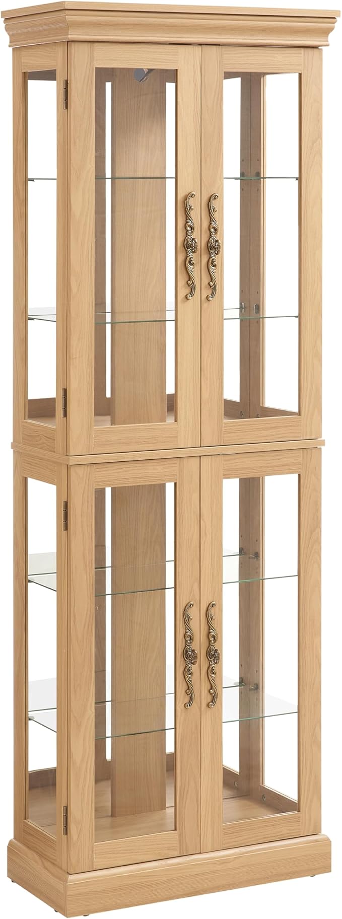 Lighted Glass Curio Cabinet with Lights & Adjustable Shelves,Corner Curio Display Cabinet with Wood Frame (Free Standing,Light Bulb Include) - Image 3