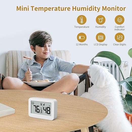 DOOMAY Mini Hygrometer Indoor Thermometer, Digital Humidity Gauge with Celsius Fahrenheit Switch Button,Humidity Meter Temperature Monitor for Babyroom Cellar Reptile Incubator Closet (4, White, 5 CM) - Image 2