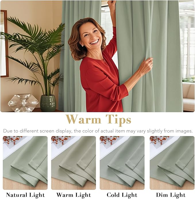 H.VERSAILTEX Blackout Curtains Thermal Insulated Window Treatment Panels Room Darkening Blackout Drapes for Living Room Back Tab/Rod Pocket Bedroom Draperies, 52 x 96 Inch, Light Sage,2 Panels - Image 6