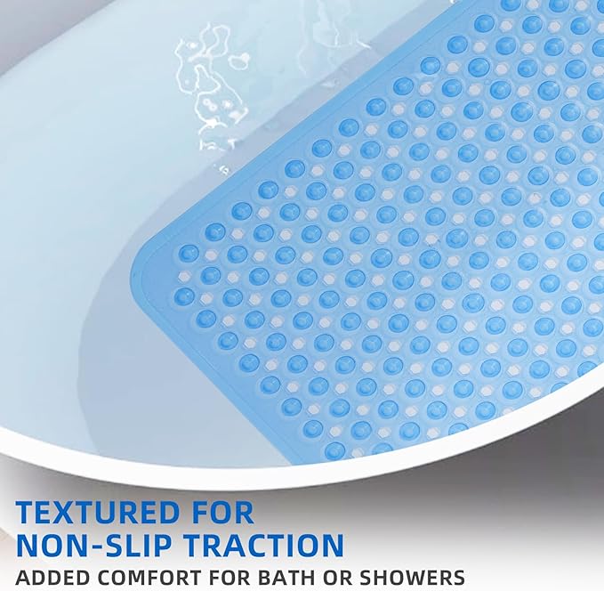 ZHICHENG Bath Tub and Shower Mats, Non-Slip 39 x 16 Inch Extra Long Bath Mat, Machine Washable Bathtub Mat with Drain Holes, Suction Cups for Bathroom (Colour Blue) - Image 4