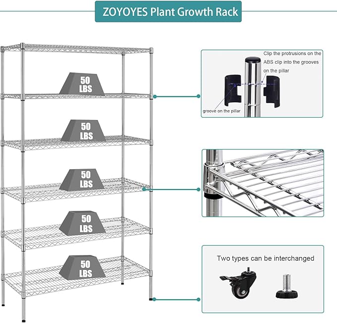 Indoor Greenhouse 6-Tier Plant Rack with Cover, 5 T8 Grow Lights, Thermometer & Timer – Seedlings, Flowering, Herbs & Vegetables, Indoor Gardening, Easy Assembly 30" W x 14" D x 72" H - Image 7