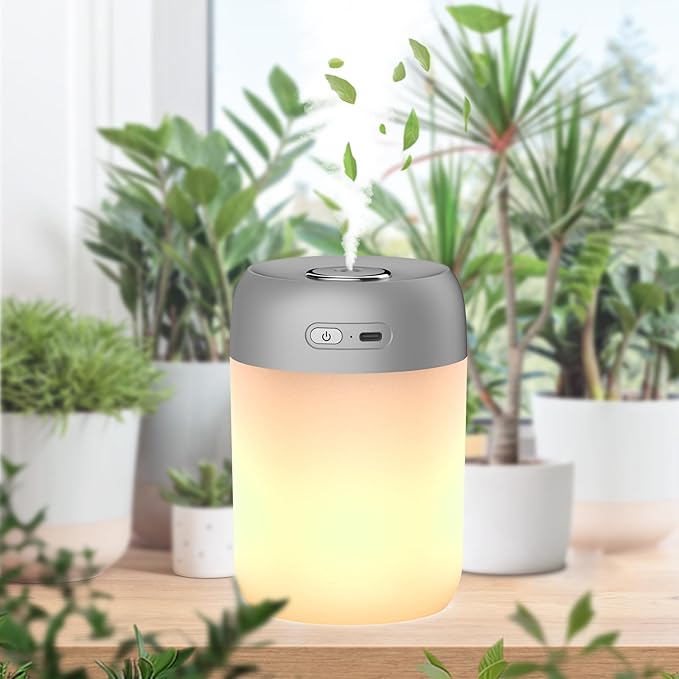 Night Lights Humidifiers For Bedroom, USB Rechargeable, LED Lights For Bedroom,4 Mode Portable Humidifier Fit For Various Scenarios,<28dB, Auto Shut-off, Ideal For Home Travel Plants(Gray） - Image 3