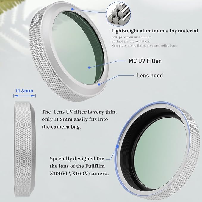 Haoge MC UV Camera Lens Protection Filter for Fujifilm X100VI Fuji X100V Camera Accessory with Integrated Adapter Ring Silver LUV-XVIS-Multi Waterproof Nano Coated HD Optical Glass - Image 5