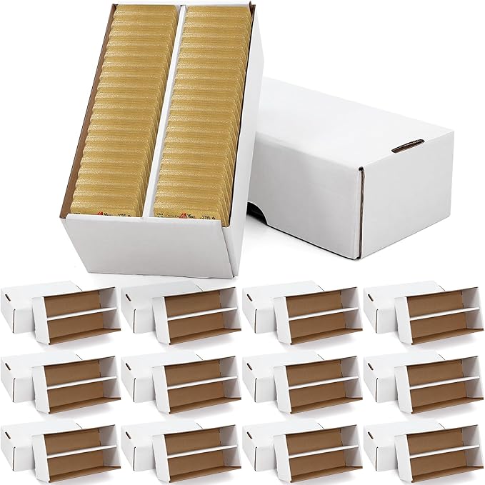 Yexiya 12 Pack 1600 Count Trading/Gaming Card Storage Box 2 Row Cardboard Storage Boxes for Gaming Cards Baseball Football Basketball Hockey Sports Collecting Supplies, White by Yexiya
