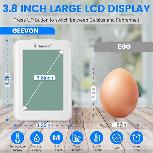 Geevon Digital Hygrometer Indoor Outdoor Thermometer Wireless with Clock, Backlight Temperature Gauge Humidity Monitor, Inside Outside Thermometer with 200ft/60m Range Remote Sensor,White - Image 2