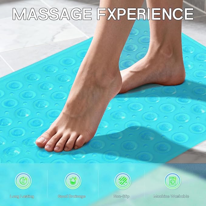 Anti-Slip Bathtub Shower mat, 27.5×14.5（Approximately 70×37cm） inch Soft Oversized Machine Washable Non-Slip Bathtub mat with Drainage Holes, Bathroom Floor Suction Cup.（1-Clear Green） - Image 4