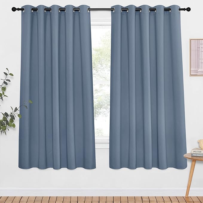 NICETOWN Blackout Drapery Door Curtain for Bedroom - Grommet Window Treatment Thermal Insulated Solid Vertical Drape for Doorway (Stone Blue, 1 Piece, 66 by 66 Inch) by NICETOWN